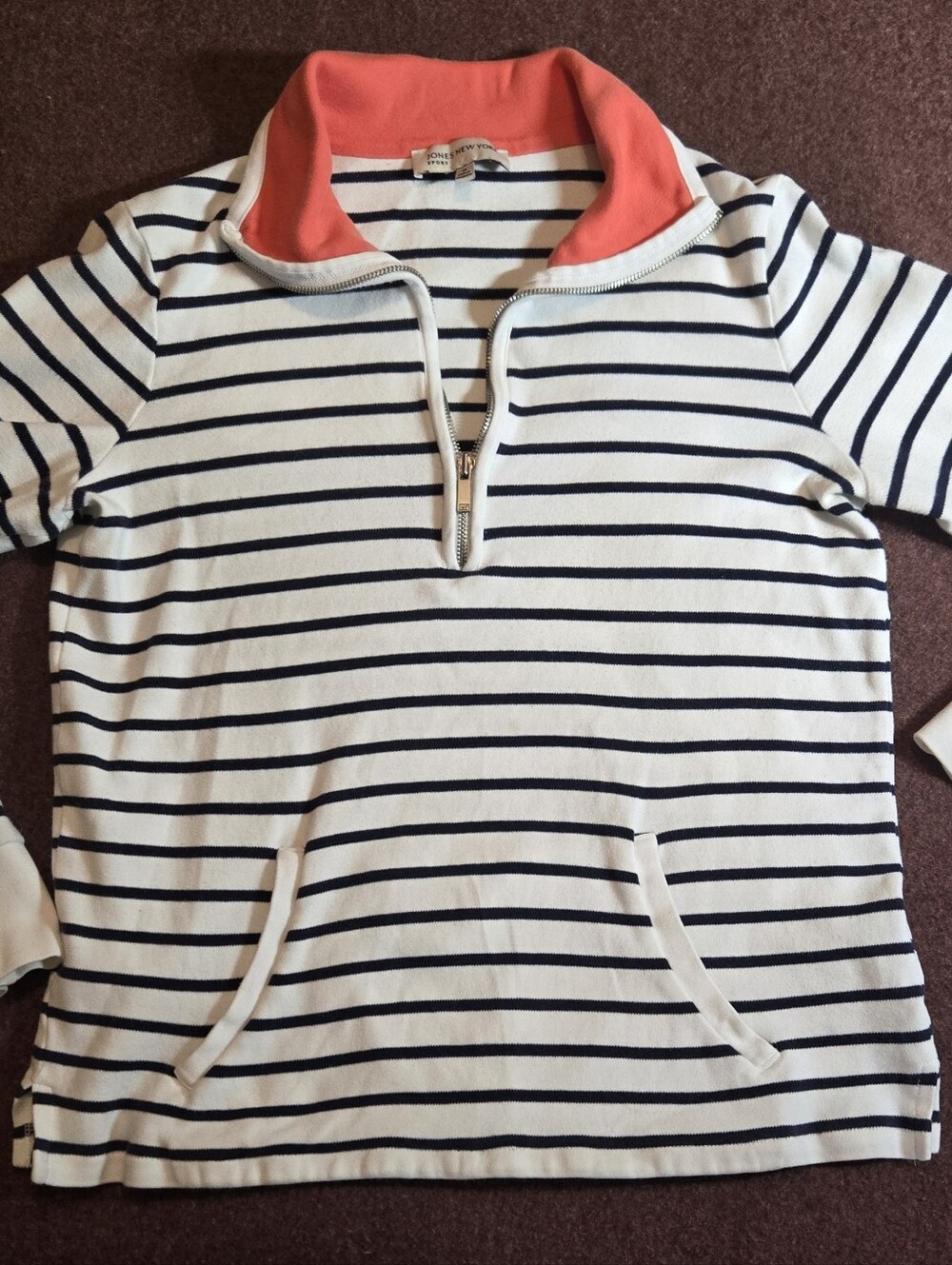 Jones New York Sport Srriped Half-zip Pullover Sweatshirt Size Medium